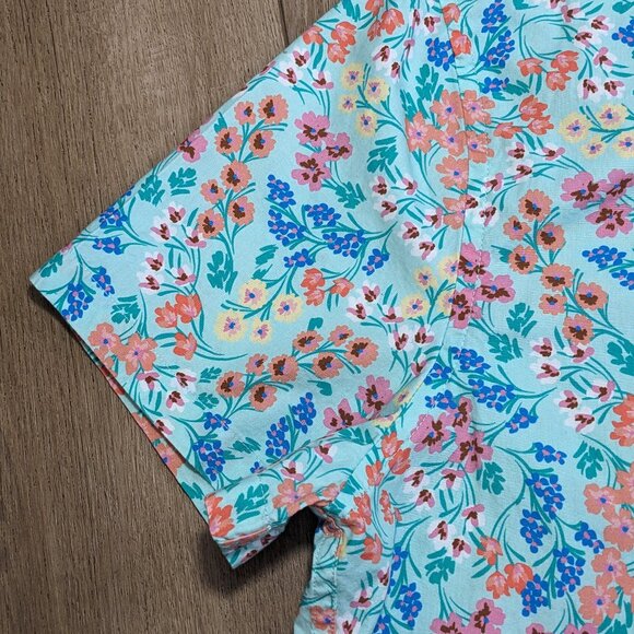 J Crew Printed Short-Sleeve Slim Flex Casual Floral Multicolor Shirt L - Picture 6 of 11